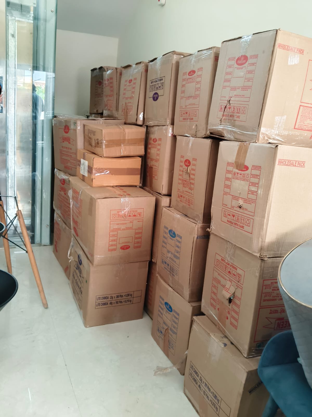 Cartons stacked after packing household goods